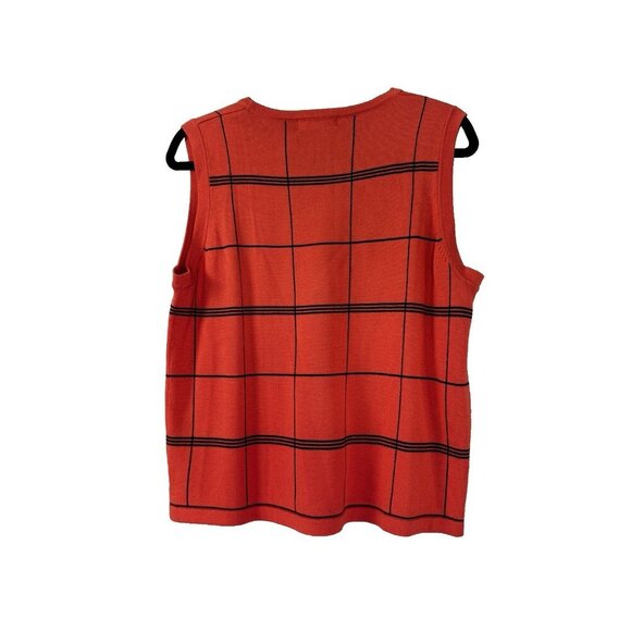 Dressbarn L Orange Black Window Pane Plaid Cardigan Cami Sweater Knit Layered - Picture 5 of 16